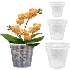 Orchid Pot, 2 Each of 4.3",5.5",6.1" Orchid Pots with Holes, Orchid Pots for Repotting, Plastic Orchid Planter for Indoor Outdoor Plants (2 Each of 4.3",5.5",6.1")