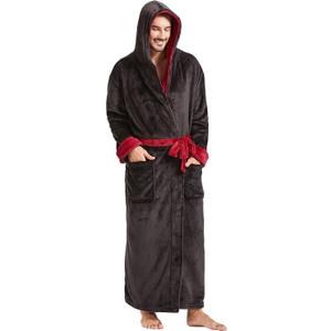 FashGudim Mens Robes Big and Tall with Hood Two-Tone Flannel Fleece Contrast Bathrobe Full Length Plush Long Robe House Coat, Size: X-Large-XX-Large Big Tall