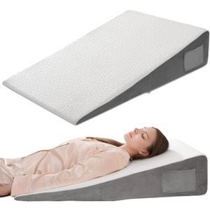 Vekkia 34" Extra-Long Wedge Pillow, Back & Arm Support, Bed Wedge Pillow for Sleeping After Surgery, Acid Reflux, Snoring Relief, Removable Washable Cover & Double Side Pockets, 7.5" Height, Gray, Longer Wedge Pillow