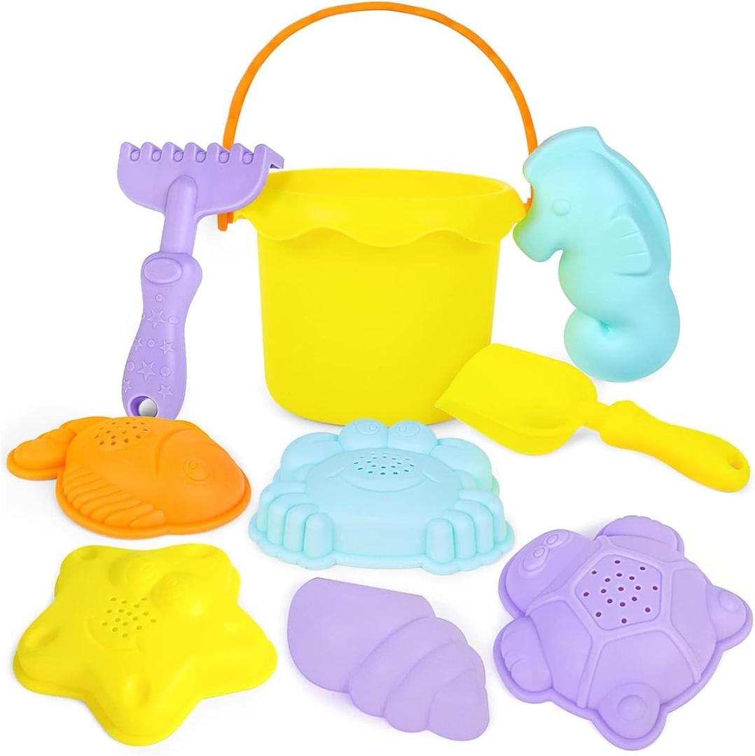 3 Otters Beach Toys Set, Baby Beach Buckets and Shovels RakesTool Kit Sand Bucket Boys and Girls Sand Toys Set 9PCS