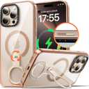 ORNARTO Loop360 for iPhone 16 Pro Case, Compatible with MagSafe and Camera Control, High-Transparency Phone Cover with 360 Rotating Stand, Military-Grade Protection, Gold