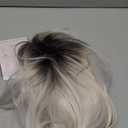 TISHINING Short White Blonde Bob Wig with Bangs for White Women Ombre Blonde Layered Straight Synthetic Hair Wig with Dark Roots Natural Chin Length Bob Wigs for Daily Party Use(10 Inch)