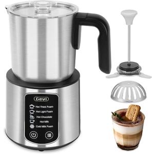 Gevi Hot Chocolate Maker with 5 in 1 Milk Frother and Steamer, Professional Milk Steamer, 17 oz/3.5 oz, Stainless Steel, Hot and Cold Milk Frother for Latte, Macchiato, Cappuccino and Hot Chocolate (Silver)