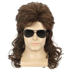yuehong Adult Long Dark Brown Wig Rock Star Style Mullet 70s 80s Costume Wig Halloween Curly Hair