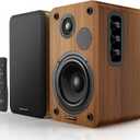 Active Bookshelf Speakers 36W RMS - BT 5.4 Wireless Speaker with 5 Inch Woofer, Silk Dome Tweeter PC Speakers - USB Digital Audio Studio Monitors Bass & Treble Adjust AUX Input for Record Player TV Brown Black