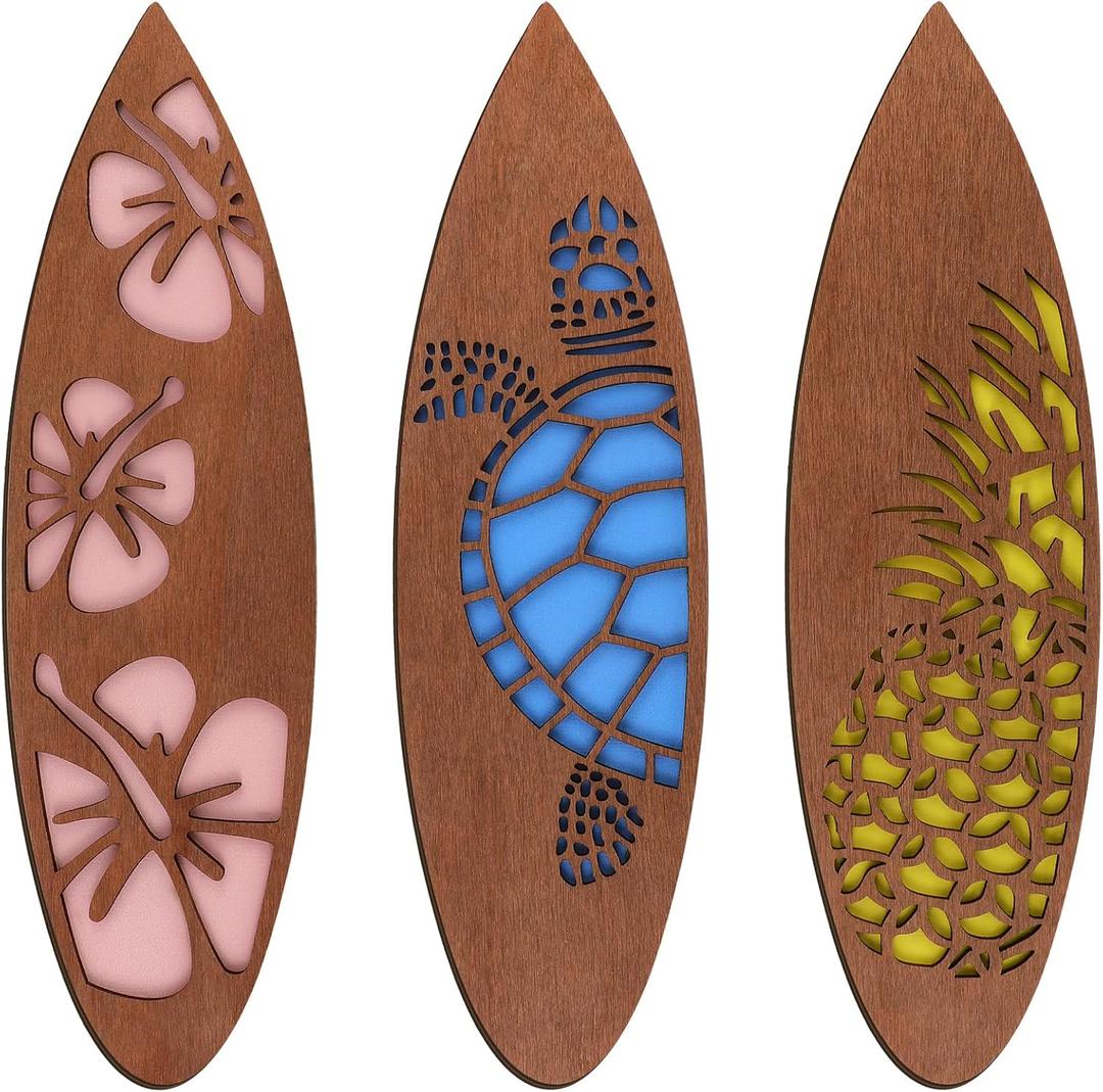 Tatuo 3 Pcs Surfboard Wall Decor Summer Surfboard Hanging Sign for Party, Tropical Beach Room Wooden Decor for Surfer Bedroom Living Room Bathroom(Hawaiian,15.75 x 4.46 x 0.2 Inch)