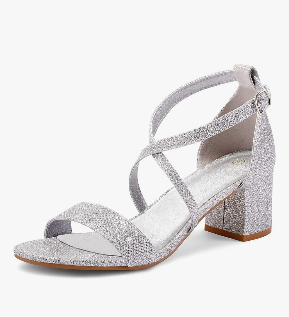 mysoft Women's 2.25 Inch Low Chunky Heels Dress Pump Open Toe Cross Ankle Strap Wedding Block Heeled Sandals, size 9.5