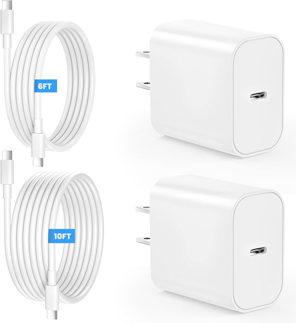 iPad Charger Fast Charging, 20W USB C Charger Block with 10FT & 6FT USB C to C Cable for iPad Pro 13/12.9/11 inch, iPad A16 11th/10th Generation, iPad Air 13/11 inch M4/M3/M2/5th/4th, iPad mini 7/6 (White)