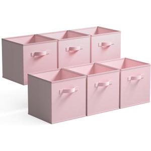 GRANNY SAYS Cube Storage Bins, 11 Inch 6 Pack Storage Cube Organizer, Foladble Fabric Storage Boxes with Handle, Decorative Clothing Storage Baskets for Shelves, Closet, Pink