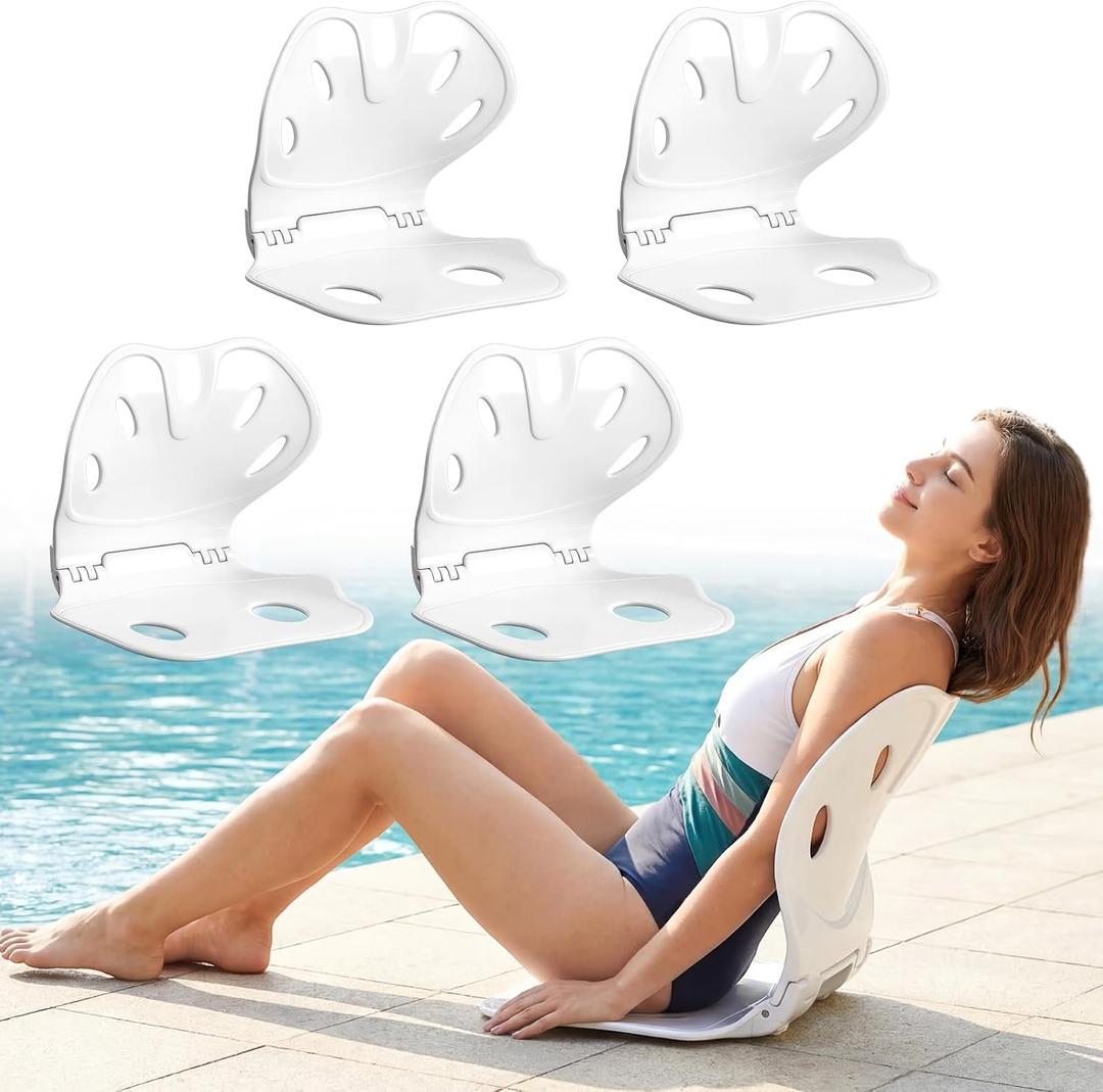 Sliner 4 Pack Portable Poolside Chair Lightweight Adult Foldable Flip Chair with Back Support for Pool Beach Camping Stadium Boats Tailgates (White, M)