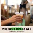 Ziliny 50 Set Clear Plastic Cups with Lids and Straws, Disposable Iced Coffee PET Cups for Drinking Cold Beverage Juice Parfait Smoothie Milkshake Coffee Shops Party Supplies (14 oz)