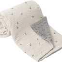 Bearmoss Baby Blankets for Unisex Boys Girls, Soft Nursery Crib Blankets with Muslin Cotton Front and Dotted Fleece Back for Newborns Toddlers 30x40inch (Cute Bud)