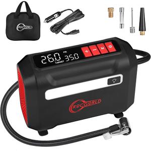 ROCGORLD R8 Tire Inflator Portable Air Compressor, DC 12V Air Compressor Portable with Large Dual Digital Screen, 3X Faster Inflation Air Pump for Car, Bike, Ball, Motor (Red)
