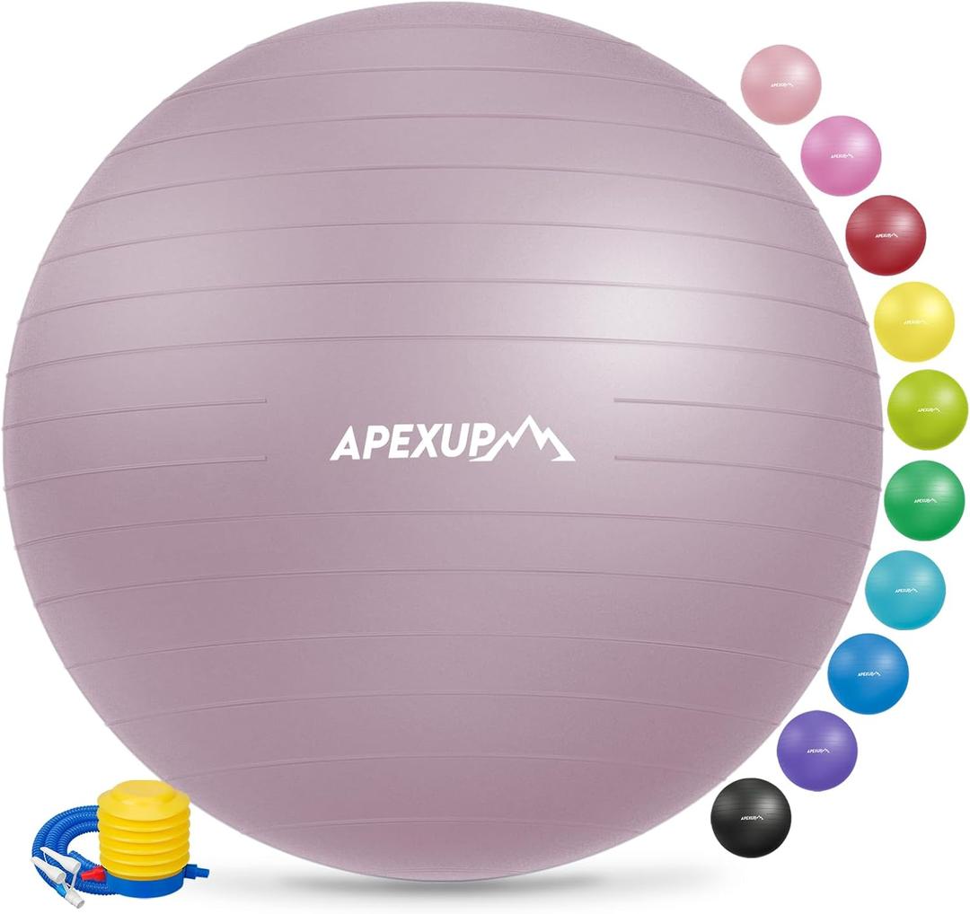APEXUP Yoga Ball Exercise Ball Anti Slip Heavy Duty for Fitness, Balance & Core Workout (S (15"~18") 45cm, Mauve)
