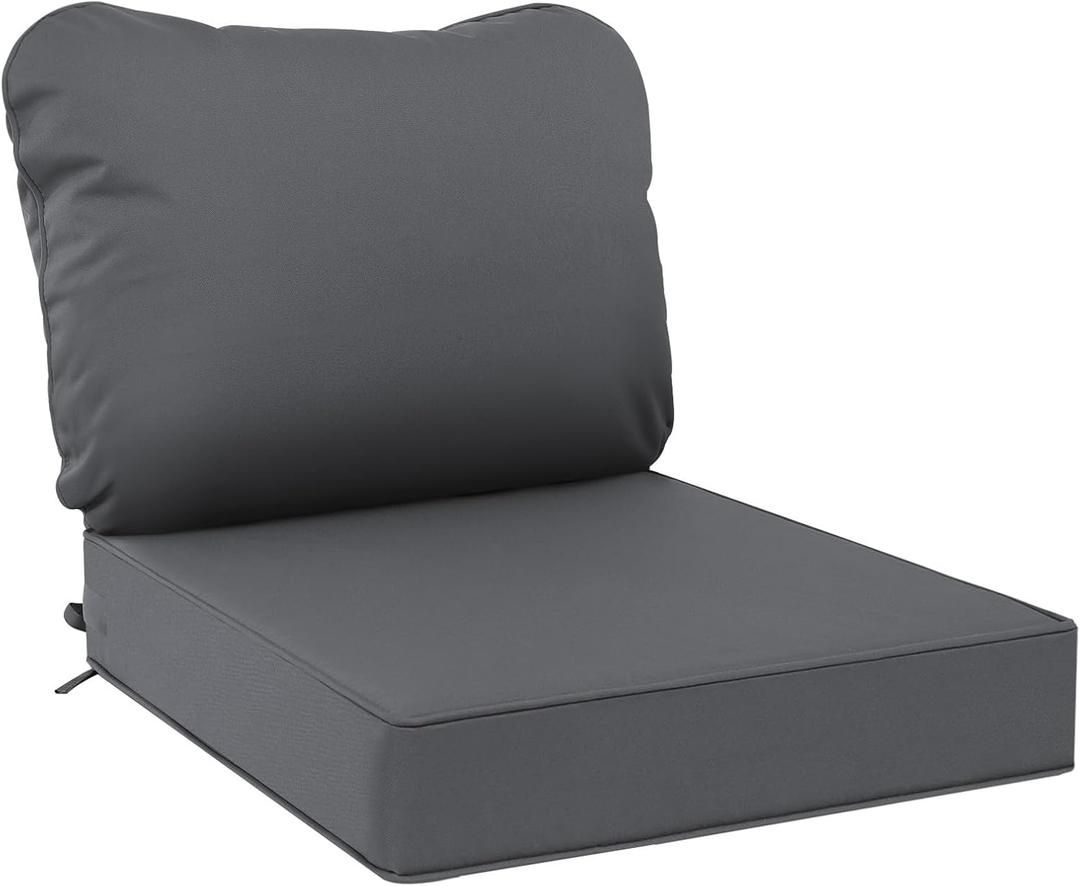 AAAAAcessories Outdoor Seat Cushions for Chairs, Waterproof, Fade-Resistant Patio Furniture Replacement Cushions, 21" x 21" x 4" + 23" x 17", Dark Gray