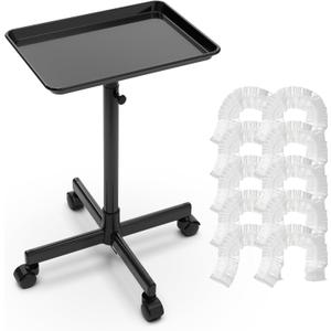 TASALON Rolling Salon Cart, Mobile Styling Station with Wheels Aluminum Rolling Tray Trolley for Salon Essentials, Adjustable Height or Hairstylist Tray with 10 PCS Disposable Salon Tray Cover