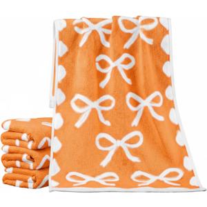 4 Pcs Fall Hand Towels for Bathroom 13 x 29'' Soft 100% Cotton Orange Bow Face Towel Thanksgiving Kitchen Decor Absorbent Preppy Bathroom Decor Bridal Shower Wedding Gift