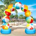 8FT Inflatable Beach Ball Arch for Summer Inflatables Outdoor Decorations Colorful Blow Up Archway Built-in 5 LED Lights Birthday Party Supplies for Pool Beach Luau Yard Lawn Garden Photo Backdrop