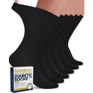 Pembrook Ribbed Knit Bamboo Viscose Diabetic Socks - 6 Pairs Crew Neuropathy Socks for Women | Diabetic Socks for Women (Medium)
