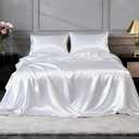 FreshCulture Satin Sheets Twin Size Bed Set - 3 Piece Luxury Soft Silky Twin Bed Sheets, Similar to Silk Sheet Set with 1 Deep Pocket Fitted Sheet, 1 Flat Sheet & 1 Pillowcase (White)