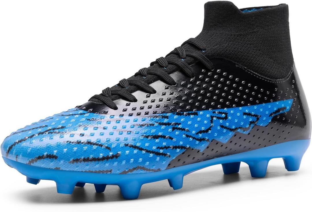 DREAM PAIRS Men's Soccer Cleats Lightweight Football Cleats Professional Training High-top Soccer Shoes (11.5, Black/Royal Blue)