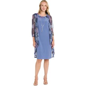 R&M Richards Women's Metallic Floral Print Mesh Jacket & ITY Tank Dress