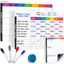 Magnetic Chore Chart Dry Erase Whiteboard Set - Pocket Charts - Chores Chart for Multiple Kids, Teens & Adults (11.5x15"), Monthly Calendar (11.5x15"), Daily To Do (7x9") - 4 Markers & Eraser