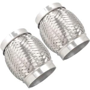 2PCS Exhaust Flex Pipe Stainless Steel Double Braid Long Heavy Duty 3''Inch x 4''Inch w/Ends 4'' inch Long