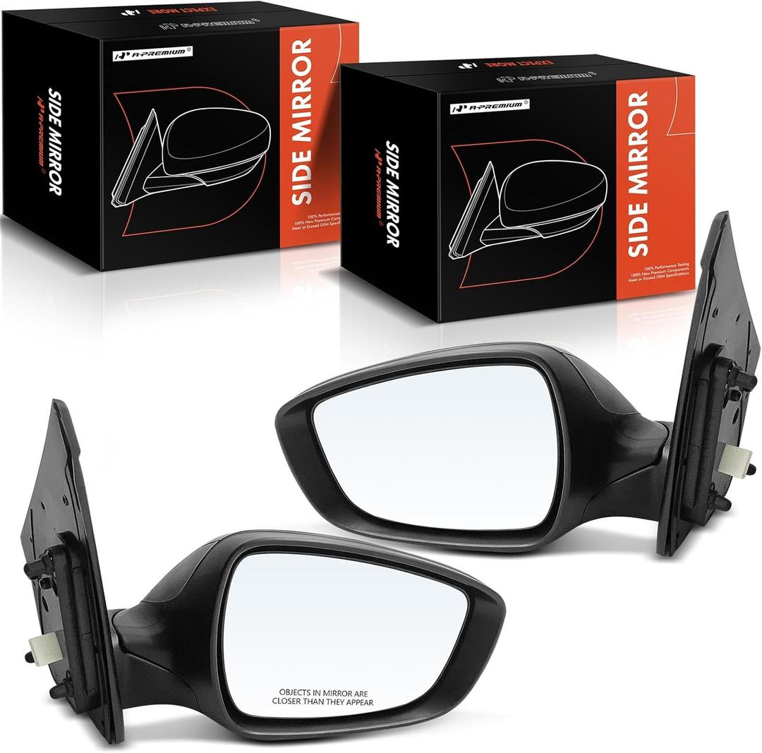 A-Premium Pair (2) Driver and Passenger Side Power Door Mirror - Compatible with Hyundai Elantra GT 2013 2014 2015 2016 2017 - Heated Manual Folding Black Outside Rear View Mirror