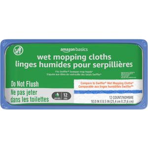 Amazon Basics Wet Mopping Cloth Refills, Floor Cleaning, Fresh Scent, 12 Count (Fits Swiffer Sweeper Mop Heads)