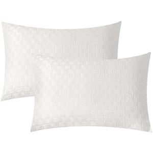 JELLYMONI Pillowcases King Size White 2 Pack Waffle Plaid Bed Pillow Covers 20x36in Polyester Envelope Pillow Shams Knitted Jacquard Waffle Weave Pillow Case (Pillows are not Included)
