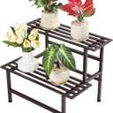 Metal Plant Stand Outdoor Plant Shelf Indoor,2 Tier Heavy Duty Ladder Plant Stands for Multiple Plants,26" L x 20.25" H x 17.75" W,Coffee