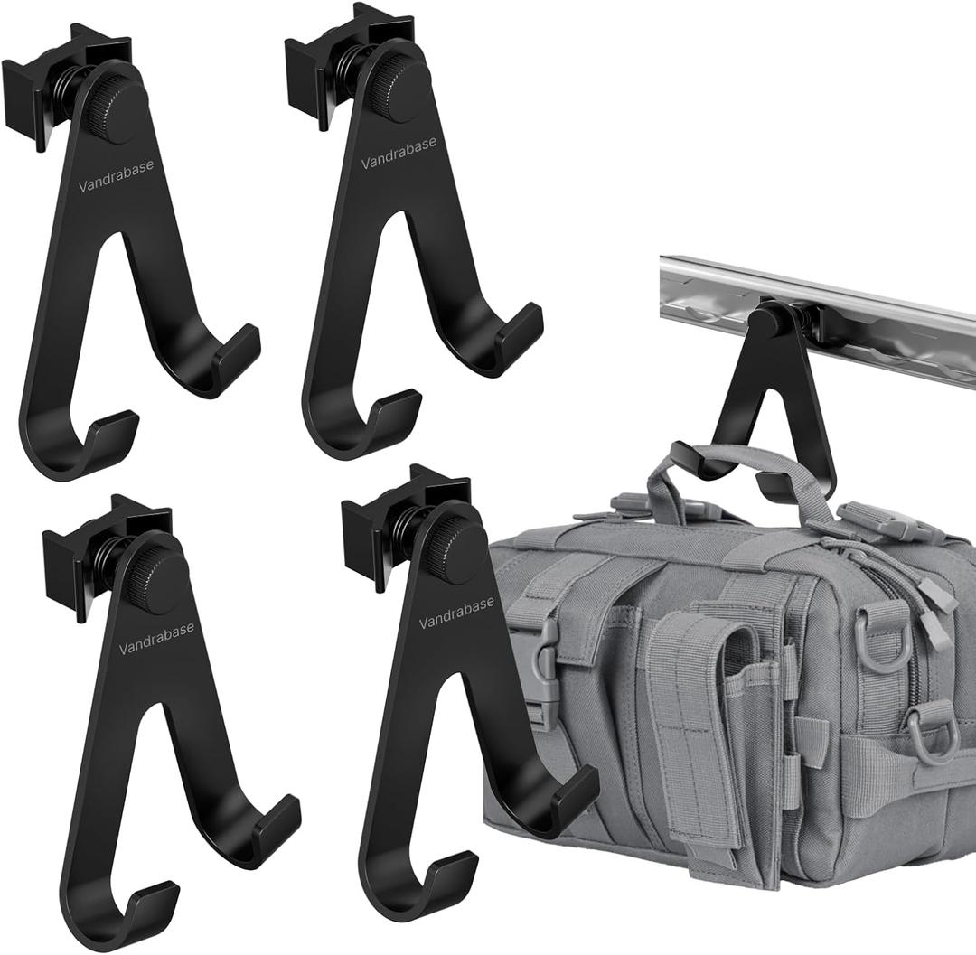 4Pcs L Track Hook, Aluminum Alloy Single Stud Fitting with 2 Hooks,100Lbs Max Load, 360 Rotatable Spring Loaded L-Track Accessories for L Track Rails in Truck, Van, Trailer  Black