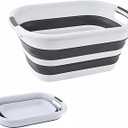 26L/40L Large Collapsible Mop Bucket with Handle for Cleaning, Silicone Portable Pet Bathtub for Puppy Small Dogs Cats, Foldable Laundry Basket Hamper Clothes Storage Bin Space Saving Design (26L)