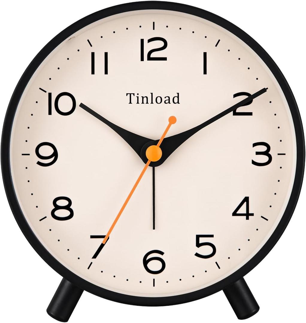 4.5" Antique Retro Analog Alarm Clock, Small Silent Bedside Desk Clock,Lighted on Demand, Battery Operated, Snooze, for Living Room, Bedroom, Bedside(Black)