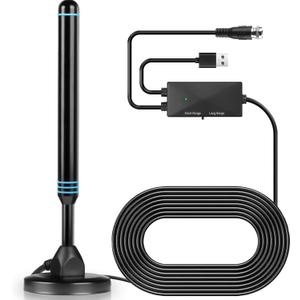 TV Antenna, TV Antenna Indoor with Magnetic Base, Equipped with a Signal Amplifier to Support 4K 1080p Smart Signal Reception, Long Range Reception(Black)