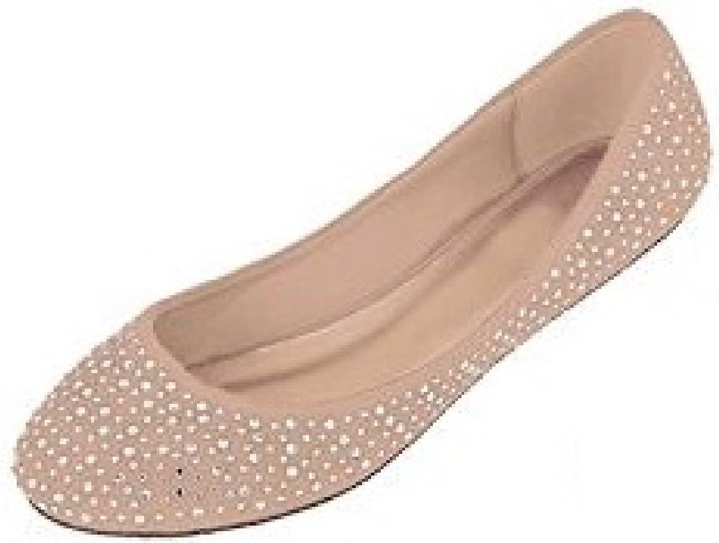 Shoes 18 Womens Faux Suede Rhinestone Ballerina Ballet Flats Shoes (9-10, 4021 Nude)