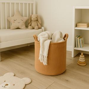 Putska Blanket Basket  Round Storage for Toys and Blankets, Clothes, Stuffed Animals  Soft Baby Girl Basket for Nursery, Kids Room, Bedroom, Living Room  Regular, Brown