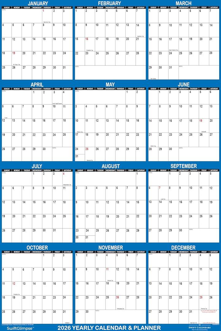 24" x 36" 2026 Wall Calendar Dry Erase - Large Starry Sky Wall Calendar Wet & Dry Erasable Laminated 12 Month Annual Yearly Planner, Reversiblel, Blue