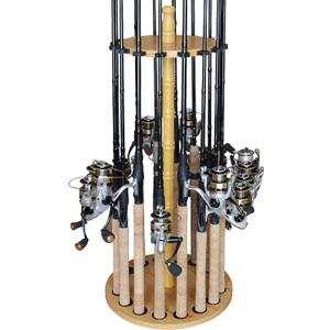 Rush Creek Creations | Rod Holder for 16 Fishing Poles, Garage Organization and Storage, for Reels, Gear, Accessories, Tackle Box (Light Wood Grain)