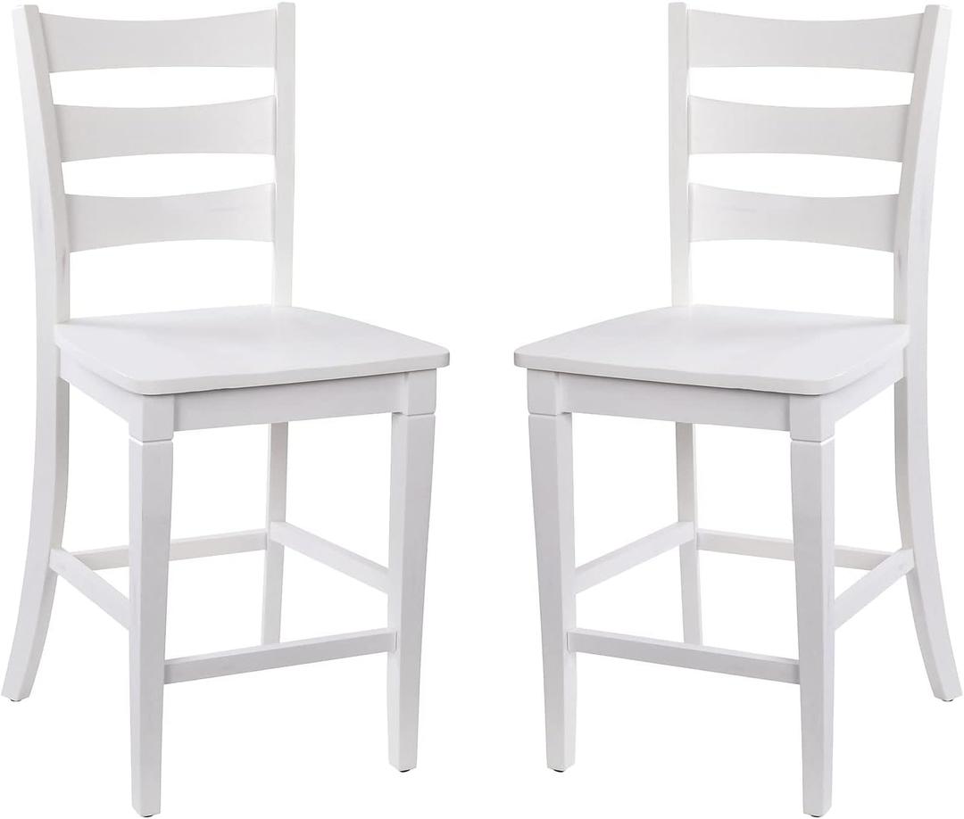 Flash Furniture Liesel Commercial Grade Classic Ladderback Barstool - Antique White Wash Solid Wood Frame - Counter Height - Integrated Footrest (Set of 2)