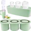 Tcamp Ice Cube Tray for 30 oz Tumbler Cup Ice Mold, 3 Pcs Silicone Hollow Cylinder Ice Tray with Lid and Bin for Freezer, Ice Drink, Juice, Whiskey, Cocktail (Green)