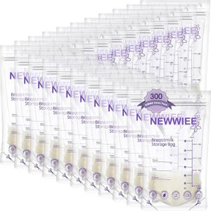 Newwiee 300 Count Breastmilk Storage Bags 8 oz Breast Milk Storing Bags Milk Storage Bags for Breastfeeding with Pour Double Seal Self Spout Standing Breastmilk Storing Bags(Purple)