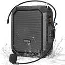 SHIDU Voice Amplifier for Teacher with Portable Microphone and Speaker, 18W Megaphone with Wired Mic Headset, IPX5 Waterproof & Rechargeable Bluetooth Speaker Systems for Tour Guide (NOT Wireless) (Black)