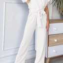 PRETTYGARDEN Women's One Piece Jumpsuits Dressy Casual Summer Short Sleeve Wrap V Neck Wide Leg Pants Romper Spring Clothes (White, M)