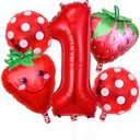 Strawberry Balloons Daisy Balloons, Red Berry Foil Balloons for Strawberry Themed Birthday Party Decorations Berry First Birthday Decorations