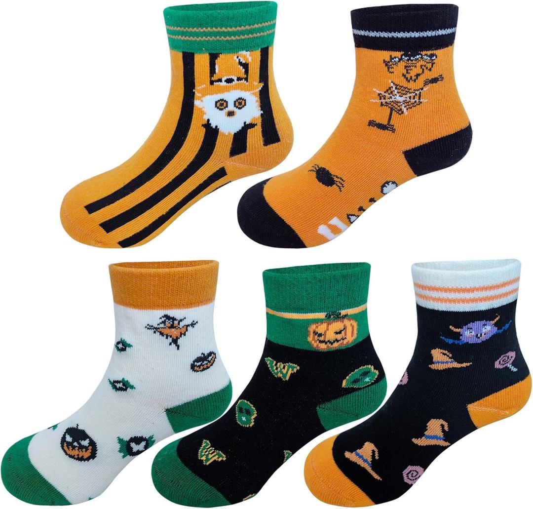 Hyiideong 5 Packs Halloween Socks for Boys Girls,Novelty Holiday Sock Funny Crew Socks Spooky Halloween Gifts Easter Carnival (Black)