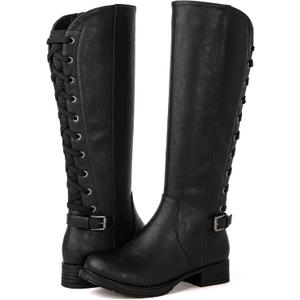 GLOBALWIN Women's Quilted Knee High Fashion Boots Strappy Boots For Women, size 