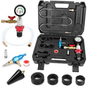 Coolant Vacuum Refill Kit Time-saving Vacuum Coolant Refill Kit Well-sealed Cooling System Vacuum Purge & Refill Kit with Pressure Gauge, 5 Sizes Adapters, Long Coolant Filling Hose for All Vehicles