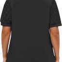 VISILILY Plus-Size-Womens-Summer-Tops 2025 Trendy Notch V Neck T Shirts Cute Lace Short Sleeve Tunics Casual Blouses XL-5XL (Black)